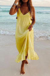 Slip-Kleid mit V-Ausschnitt und Rüschensaum